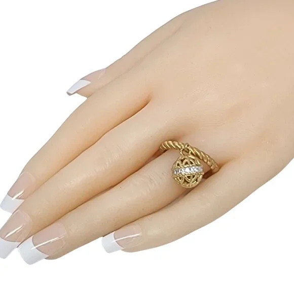 Judith Ripka Gold Over Sterling Silver CZ Dangle Ball Ring Size 11 #17002